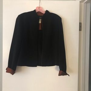 Positive Attitude Vintage Black Lightweight Blazer With Brown Trim